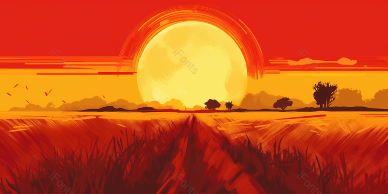 晚霞夕阳红色天空麦田农田麦穗夏季秋季黄色金色插画,插画/手绘图,插画/手绘图库,插画/手绘图下载,插画/手绘